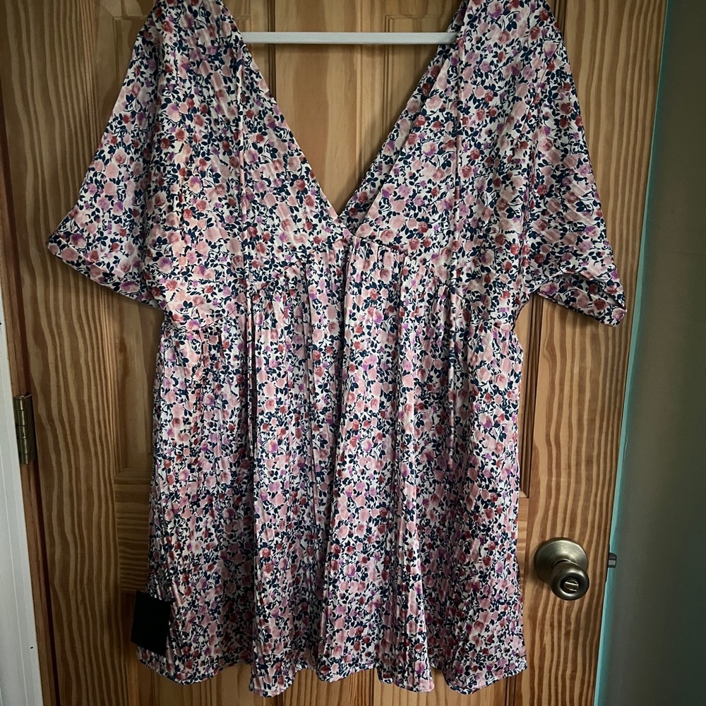 Lulu's Pink and Blue Floral Baby Doll Dress